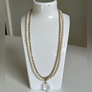 Patricia Nash Gold Chain and Pearl Necklace with Clear Pendant